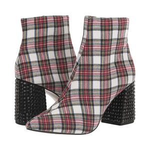 Betsey Johnson Kassie Black White‎ Red Plaid Beaded Heel Dress Bootie Size 5